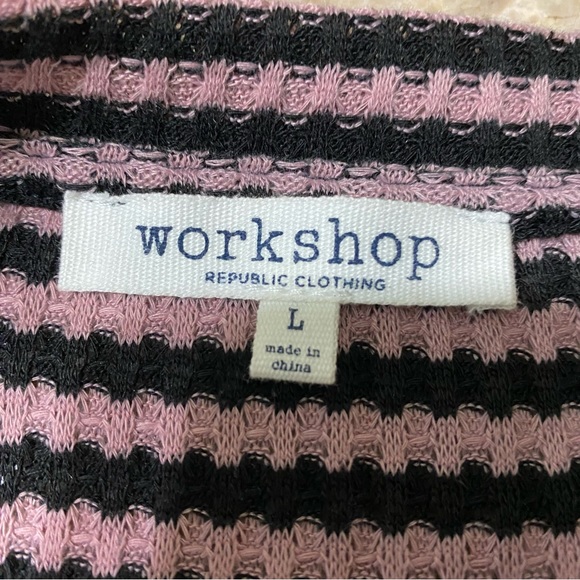 Workshop Republic sweater PINK & BLACK v-neck striped long bishop sleeve size L - Picture 3 of 9